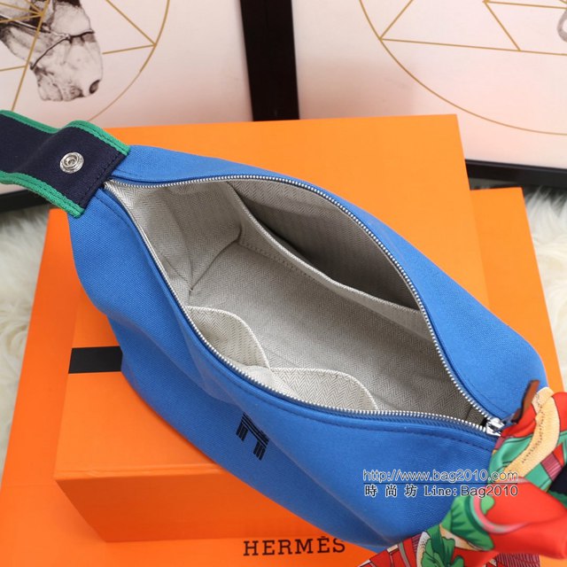 Hermes女包 愛馬仕飯盒包 Trousse Bride-A-Brace Hermes帆布便當包 水妖藍  tdh2161